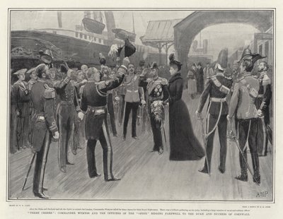 Three Cheers, Commander Wemyss and the Officers of the Ophir bidding Farewell to the Duke and Duchess of Cornwall by Henry Marriott Paget